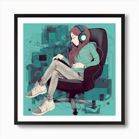 Girl Listening To Music Art Print