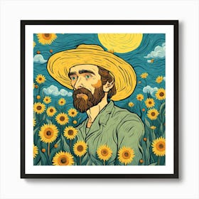 Van Gogh Sunflowers Landscape Art Print