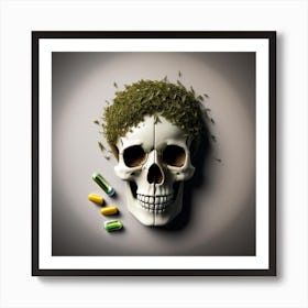 Skull With Pills And Grass Art Print
