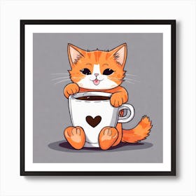 Cute Orange Kitten Loves Coffee Square Composition 16 Art Print