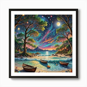 Night At The Beach Art Print