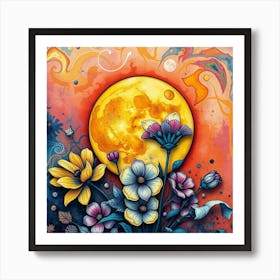 Moon And Flowers 8 Art Print