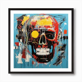 Skull On Blue 1 Art Print