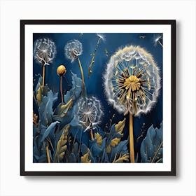 Dandelion in Blue Night Sky Art Print