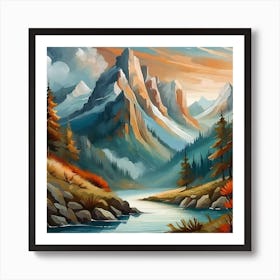 Firefly An Illustration Of A Beautiful Majestic Cinematic Tranquil Mountain Landscape 80843 Art Print