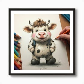 Cute Cow Drawing Art Print