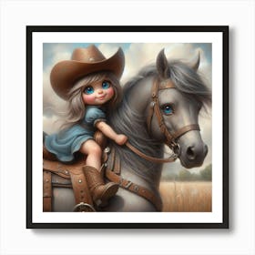 Little Cowgirl Riding Horse Art Print