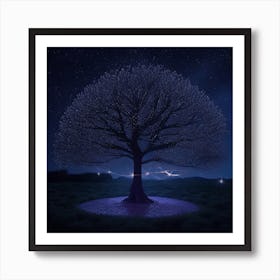 Tree In The Night Sky Art Print