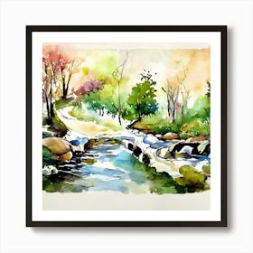 Watercolor Of A Stream Art Print