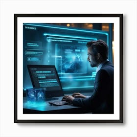 Futuristic Man Working On Computer Art Print