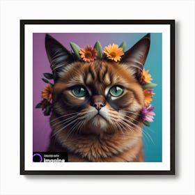 Cat With Flower Wreath Crown Affiche