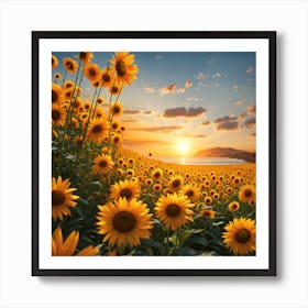 Sunflowers At Sunset Art Print