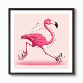 Pink Flamingo Running Art Print