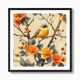 Floral Pattern With Birds And Flowers Art Print