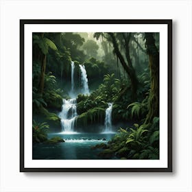 Waterfall In The Jungle 12 Art Print
