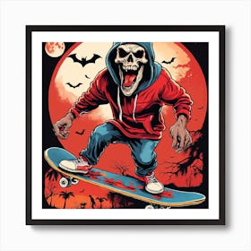 Halloween Zombi An A Skateboard Painting (16) Art Print