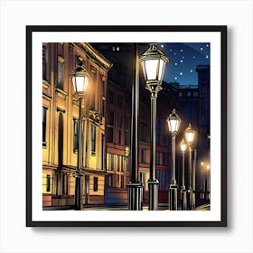 Street Scene At Night Art Print