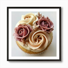 Cream And Pink Roses Elegant Icing Cupcake For Wedding Art Print