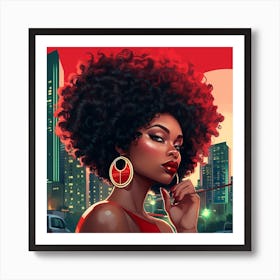 Afro Girl In Red Dress Art Print