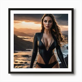 Beautiful Woman In Black Bodysuit fun Art Print