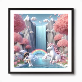 waterfall and rainbow Art Print