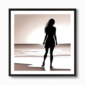 Silhouette Of A Woman On The Beach 1 Art Print