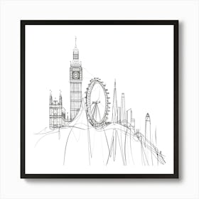 London Skyline, minimalist, line art, black and white. 1 Art Print