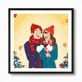 Happy Couple In Winter Art Print