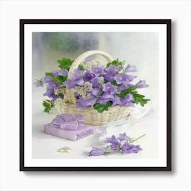 Purple Flowers In A Basket Art Print