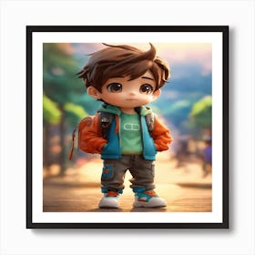 Cute Boy With Backpack Art Print