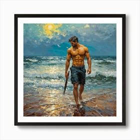 Sailor On The Beach in Van gogh style Art Print