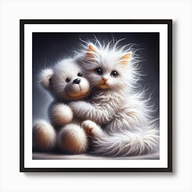 Teddy Bear And Kitten 3 Art Print