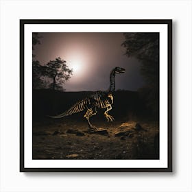 Dinosaur Skeleton At Night Art Print