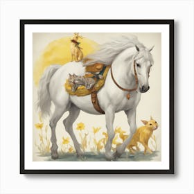 6148 A White Horse With White Hair Carrying A Yellow Ra Xl 1024 V1 0 Art Print