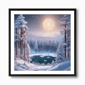 Winter Forest With Visible Horizon And Stars From Above Drone View Ultra Hd Realistic Vivid Colo (3) Art Print