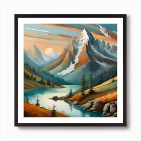 Firefly An Illustration Of A Beautiful Majestic Cinematic Tranquil Mountain Landscape 5894 Art Print