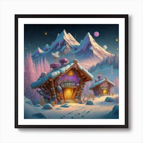 Mountain village snow wooden 6 1 Art Print