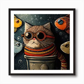 Cat With Goggles 1 Art Print