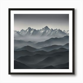 Mountain Range In The Fog Art Print