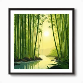 A Stream In A Bamboo Forest At Sun Rise Square Composition 31 Art Print