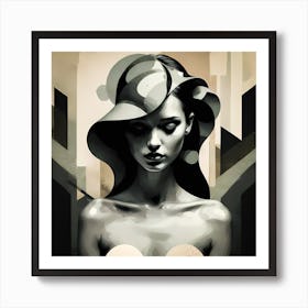 Black And White Illustration Of An Beautiful Woman In Sepia Optic Art Print