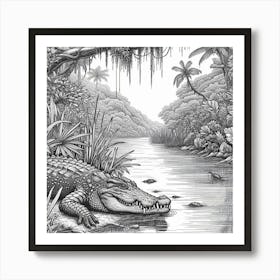 A crocodile in jungle mangrove 2 Art Print