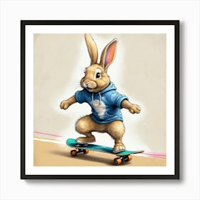 Rabbit On Skateboard 5 Art Print