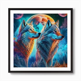 Wolf And Moon 1 Art Print