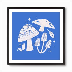 Abstract Mushrooms Blue Square Art Print