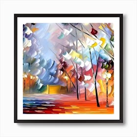 Colourful Abstract Painting of a Street in the Rain - Whatever The Weather 3 Art Print