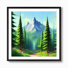 Path To The Mountains trees pines forest Art Print