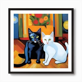 Black And White Cats Modern Art Cezanne Inspired Art Print