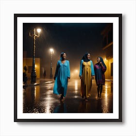 Three Women Walking In The Rain 1 Art Print