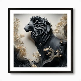 Lion In Water Art Print